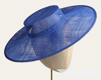 Large Brim Sinamay Boater Fascinator Hat Base for Millinery & Hat Making - Deep Royal Blue