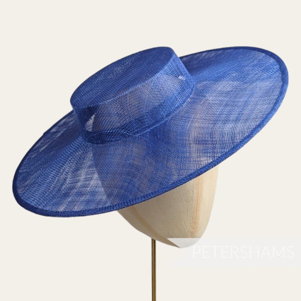 Large Brim Sinamay Boater Fascinator Hat Base for Millinery & Hat Making - Deep Royal Blue