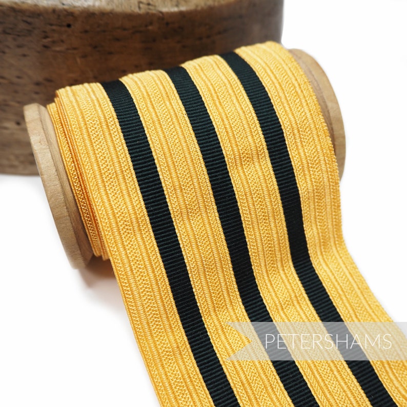 65-70mm Vintage 4-Stripe Black /& Gold Military Braid Ribbon for Millinery and Hat Making 1m Old Gold
