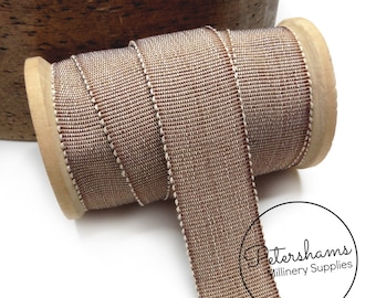 25mm No.5 Linen Threaded Millinery Petersham Hat Ribbon for Hat Making - 1m - Coffee Brown