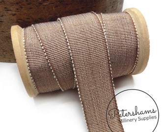 25mm No.5 Lino Roscado Millinery Petersham Hat Ribbon para la fabricación de sombreros - 1m - Coffee Brown