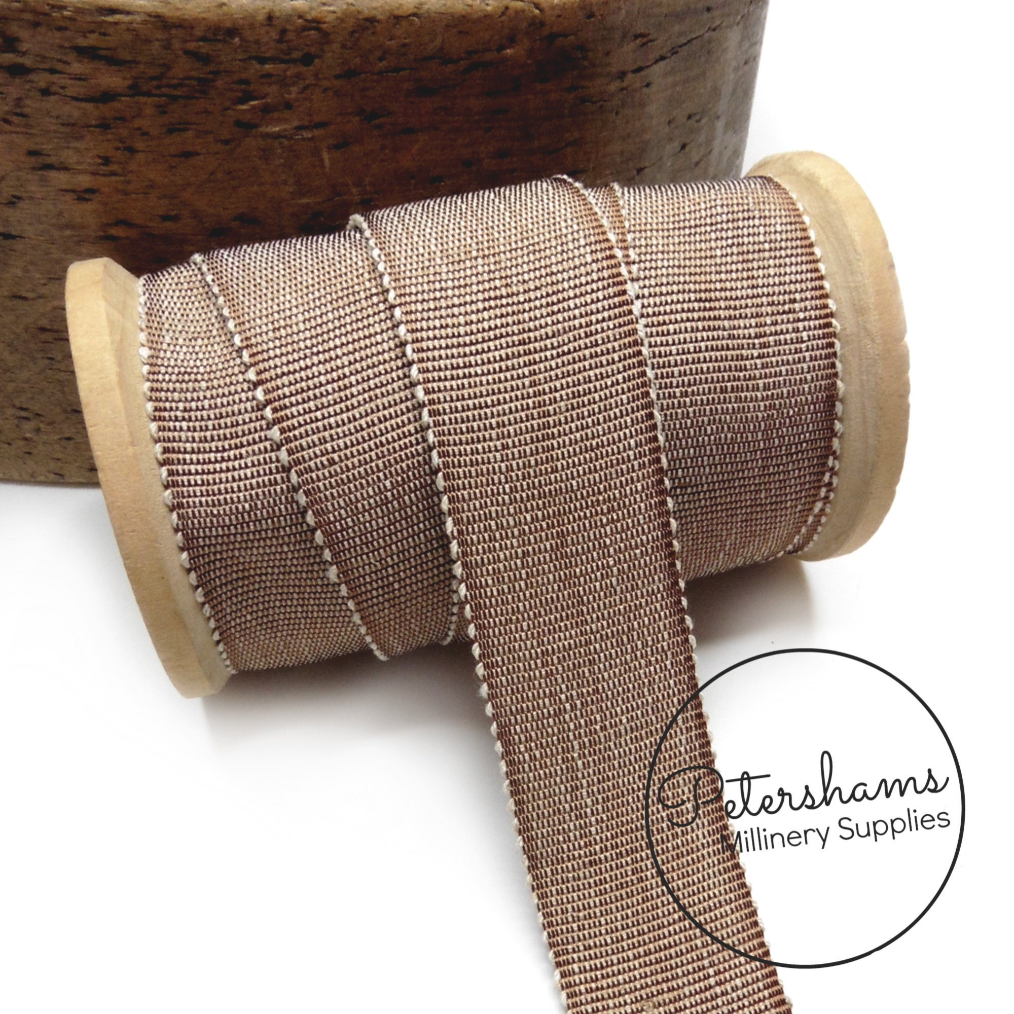 25mm No.5 Linen Threaded Millinery Petersham Hat Ribbon for Hat Making - 1m - Coffee Brown