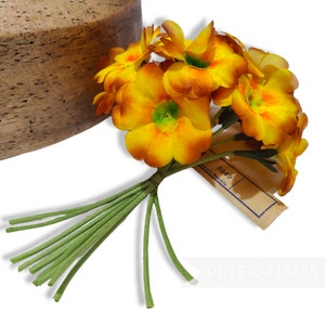 Vintage &#39;Alisson&#39; 1950/60&#39;s Silk German Primrose Flowers with Rolled Stems for Millinery and Hat Making - Sunset Yellow