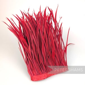 Extra Long Goose Biot Feather Fringe for Millinery, Hat Making & Fascinators - Red