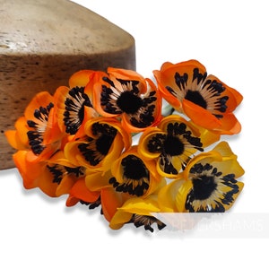 Vintage German 1950/60's 'Aphrodite' Anemone Silk Flower Bunch For Millinery and Hat Making - Mid Orange Mix