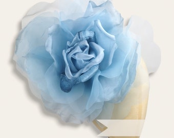 Giant 25cm 'Priscilla' Velvet & Organza Millinery Flower Hat Mount - Light Blue