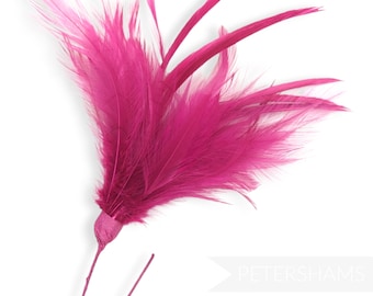 Fluffy Goose Biot & Hackle Feather Hat Mount Trim for Fascinators, Wedding Bouquets and Hat Making -  Cerise Pink