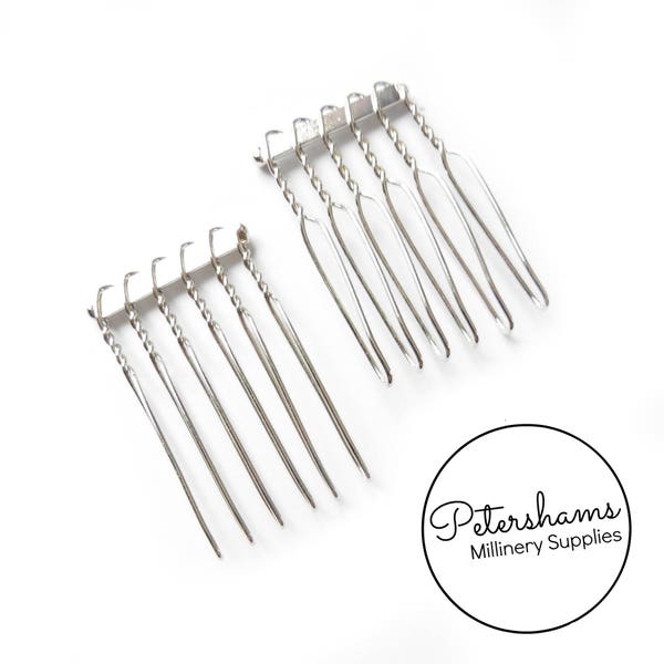 Mini Plated Metal Hair Combs for Birdcage Veils and Fascinators - Silver