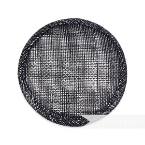 Metallic Lurex 10,5 cm runde Sinamay-Hutbasis für Hutmacher - Schwarz mit Silber
