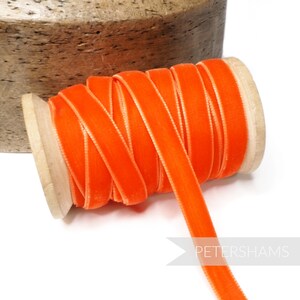 10mm Vintage Velvet Ribbon (Various Makes) for Millinery, Hat Trimming & Crafts 1 metre (1.09 yards) - Orange