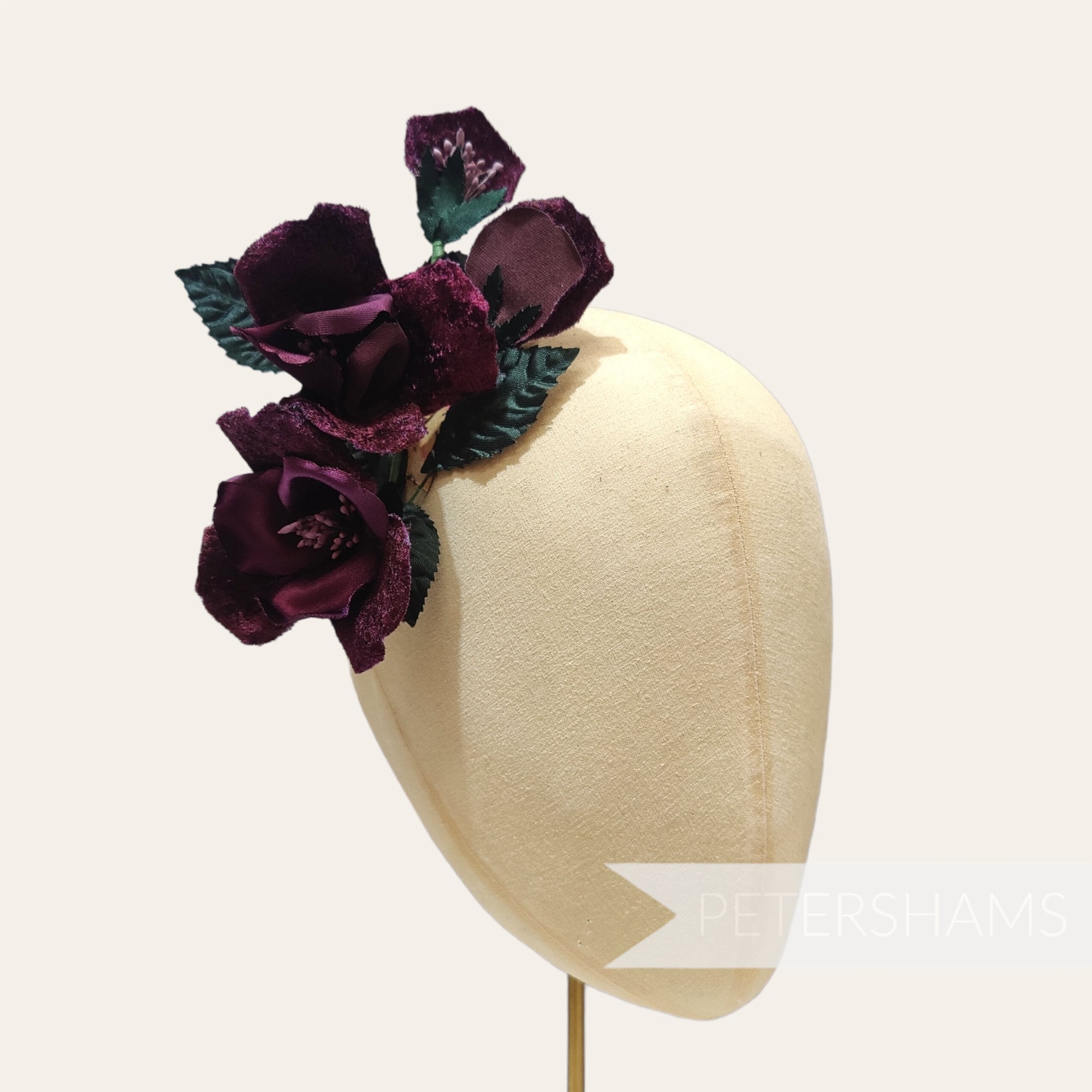 Satin and Velvet 'Scarlette' Millinery Hat Mount - Dark Plum