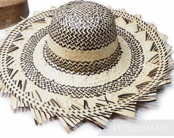 Decorative Edge Black and Natural Straw Capeline for Hat Making & Millinery