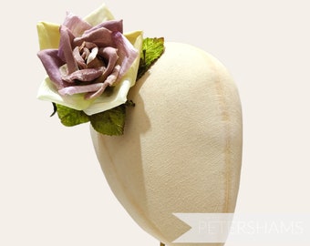 10cm 'Meghan' Silk, Velvet and Suede Rose Flower Mount pour la taille du chapeau et la chapellerie - Heather Ombre