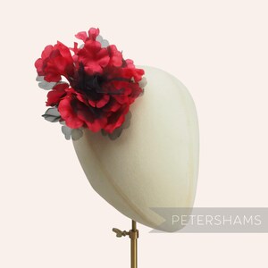 Silk and Organza 'Stacey' Hydrangea Millinery Flower Hat Mount - Red and Black