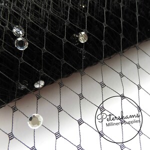 Diamante / Rhinestone Veiling for Wedding birdcage veils & fascinator millinery 1m (1.09 yards) - Black
