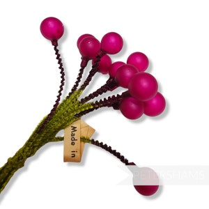 Vintage &#39;Gladys&#39; Japanese Glass Pips on Chenille Stems - 12 stems for Millinery and Hat Making - Cerise