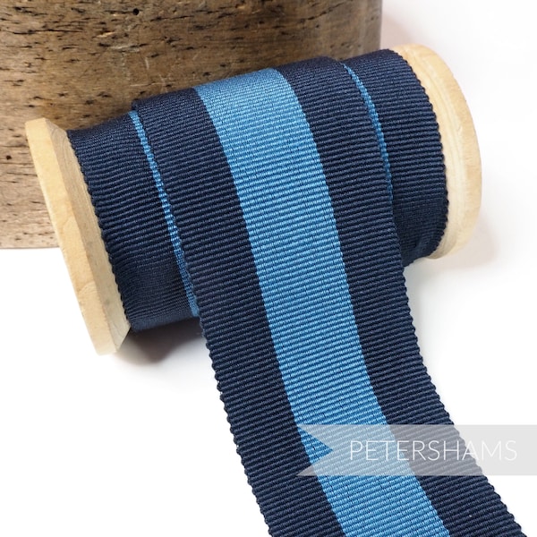 Große Streifen 45mm Baumwolle Millinery Petersham Hut Band für Hut machen - 1m - Marine und blau