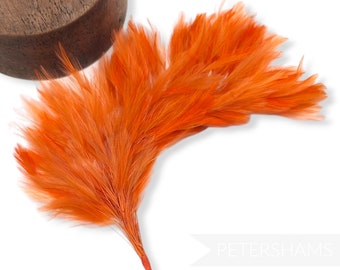 Large Stripped Hackle Wired Feather Hat Mount for Millinery and Hat Making - Burnt Orange