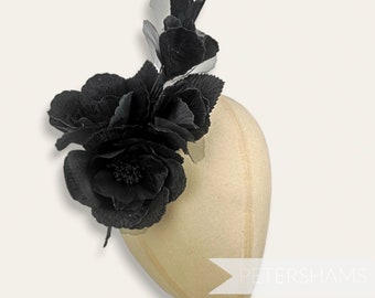 Large 'Josie' 20cm Velvet & Organza Millinery Flower Hat Mount for Millinery- Black