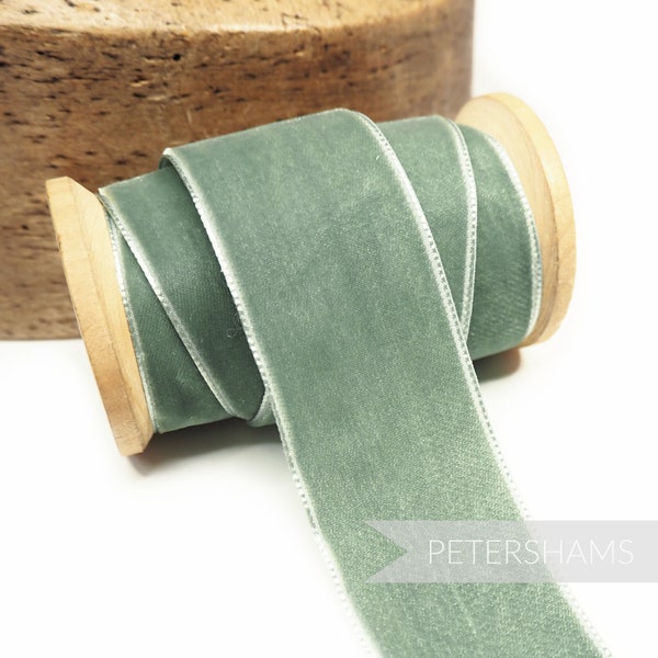 36mm French Velvet Ribbon for Millinery, Hat Trimming & Crafts 1 metre (1.09 yards) - Vintage Mint