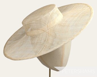 Large Brim Sinamay Boater Fascinator Hat Base for Millinery & Hat Making - Natural