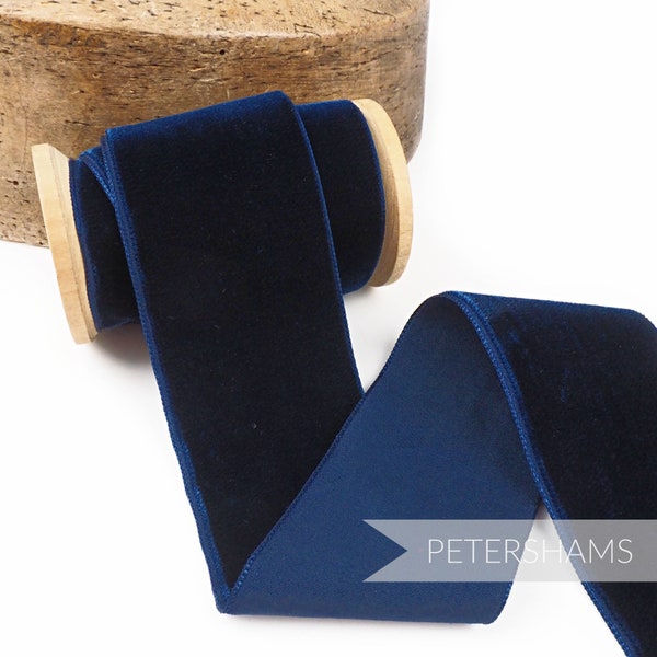 50mm French Velvet Ribbon for Millinery, Hat Trimming & Crafts 1 metre (1.09 yards) - Navy Blue