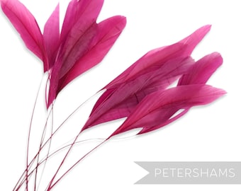Cerise Pink Loose Stripped Coque Feathers for Millinery & Fascinators (Pack of 10)