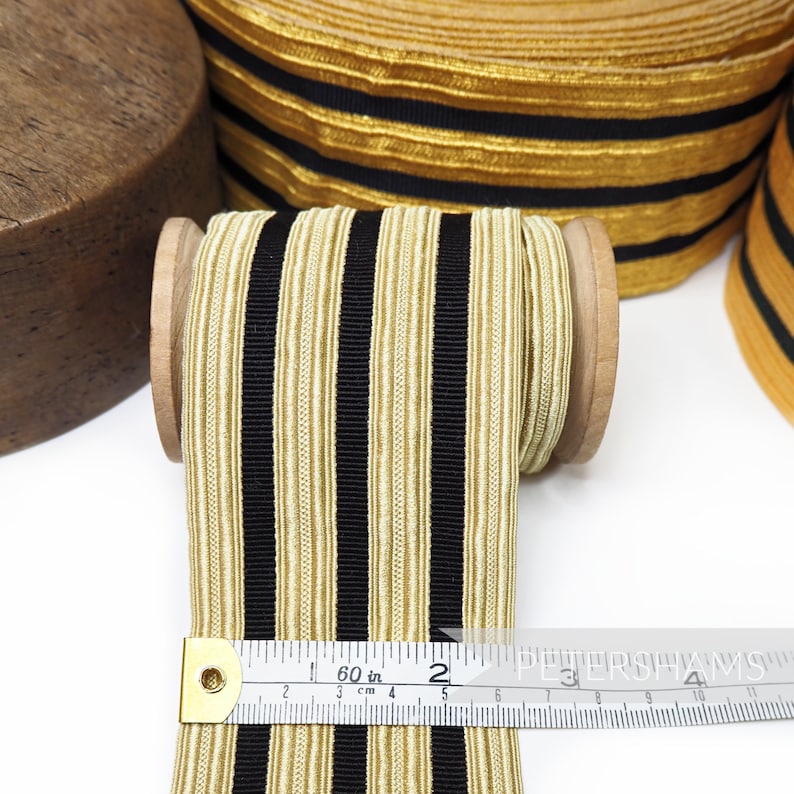 65-70mm Vintage 4-Stripe Black /& Gold Military Braid Ribbon for Millinery and Hat Making 1m Old Gold