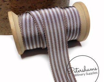 25mm No.5 Simple Striped Millinery Petersham Hat Ribbon for Hat Making - 1m - Mink & Cloud Stripe