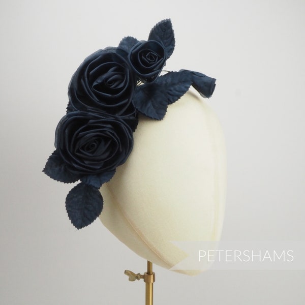 Seide 'Kathleen' Dreifachblüten Millinery Blumenhut Montierung für Fascinator und Hutherstellung - Navy Blue