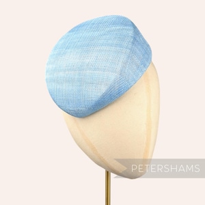 Sloped &#39;Betty&#39; Pillbox Sinamay Fascinator Hat Base for Millinery & Hat Making - Light Blue