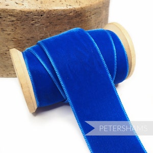 36mm French Velvet Ribbon for Millinery, Hat Trimming & Crafts 1 metre (1.09 yards) - Royal Blue
