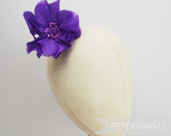 Silk Poppy 'Ophelia' Millinery Flower Hat Mount - Bright Plum