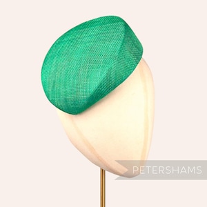Sloped &#39;Betty&#39; Pillbox Sinamay Fascinator Hat Base for Millinery & Hat Making - Emerald