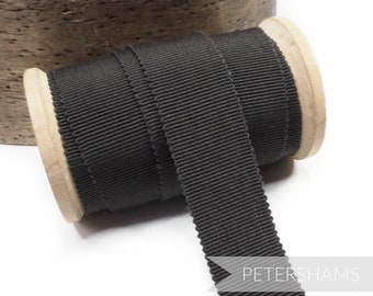 Charcoal Grey 100% Cotton Millinery Petersham Ribbon 3 Sizes (15mm No.3, 25mm No.5, 35mm No.9) - 1m