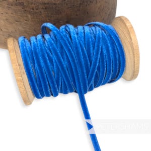 5mm Skinny Vintage Velvet Ribbon (Various Makes)  for Millinery, Hat Trimming & Crafts - 1 metre (1.09 yards) - Bright Blue