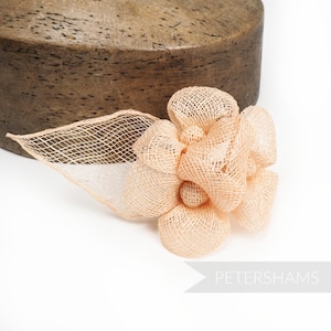 Triple Flower Sinamay Hat Mount  &#39;Zoe&#39; - For Millinery (Hat Making) - Peach