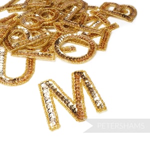 Gold Sequin & Beaded Alphabet Motifs for Millinery and Craft