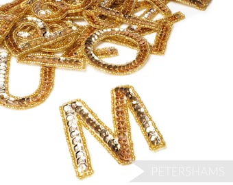 Gold Sequin & Beaded Alphabet Motifs for Millinery and Craft