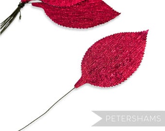 Vintage 'Ned' 1950/60's Metallic Foil Crepe Paper Leaf Stems for Hat Trimming - 12 Stems