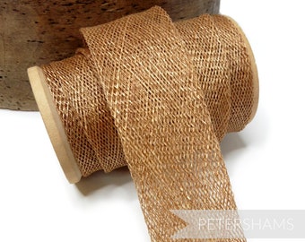 Tira de fita de encadernação sinamay de 3 cm (1,6 m/1,7 jardas) para confecção de chapelaria e chapéus - Caramelo