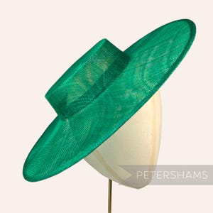 Large Brim Sinamay Boater Fascinator Hat Base for Millinery & Hat Making - Emerald Green
