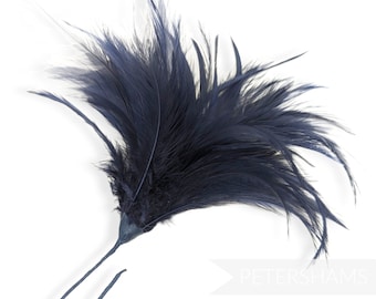 Fluffy Goose Biot & Hackle Feather Hat Mount Trim for Fascinators, Wedding Bouquets and Hat Making -  Navy Blue