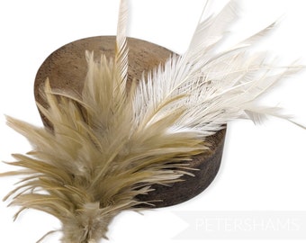 Large Zippered Goose Biot and Hackle Feather Hat Mount for Millinery and Hat Making - Warm Sand