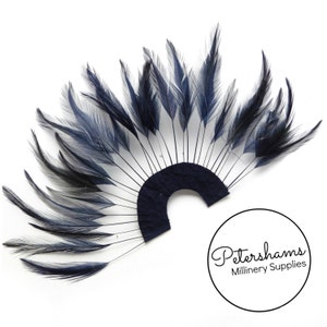 Stripped Hackle Feather Fan for Fascinators & Hat Making - Navy Blue