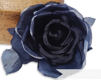 Contrast Layered 'Madalyn' 11cm Silk Wired Millinery Flower for Hat Trimming - Navy Blue