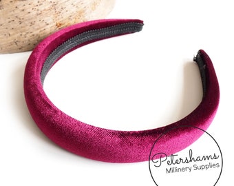 30mm Skinny Super Padded Velvet Headbands for Hat Making and Millinery - Burgundy