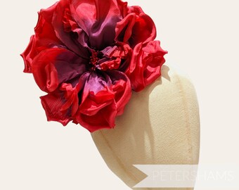Silk 'Lucinda' Extra Large 20cm Rose Millinery Fascinator Flower Hat Mount - Red Ombre