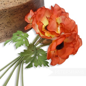 Vintage &#39;Simone&#39; 1960s Czech Silk Anemone Flower Wired Bunch for Millinery and Hat Making - Deep Blush