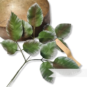 Vintage 1940/50&#39;s &#39;Bora&#39; Hand Painted German Wired Leaf Stems - 4 Stems - For Millinery and Hat Making - Green